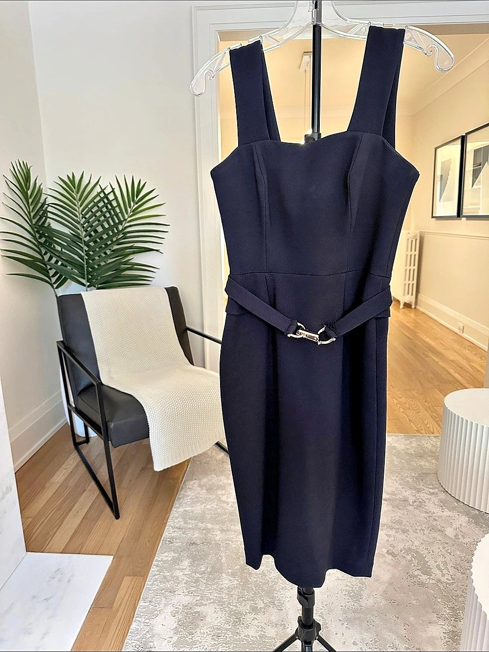 Sandra Angelozzi Tailored Peblem Midi Dress in Dark Navy with Belt